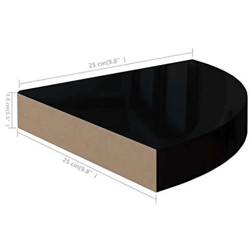 vidaXL Floating Corner Shelves, High Gloss Black - 4pcs Set, 9.8&quot;x9.8&quot;x1.5&quot;, Durable Honeycomb MDF Metal, Invisible Mounting, Space-Saving Display Shelves for Home Decor