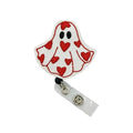 Valentine'S Day Ghost Badge Reel, Retractable Red Heart Id Holder, Glitter Ghoul Name Tag Clip (Carabiner)