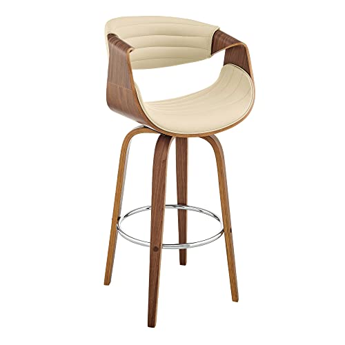 HomeRoots 26' Cream Faux Leather and Walnut Wood Retro Chic Swivel Counter Stool
