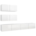 vidaXL TV Cabinet Set 4 Piece Living Room Bedroom Furniture HiFi Stereo Cabinet TV Stand Media Entertainment Center Engineered Wood High Gloss White