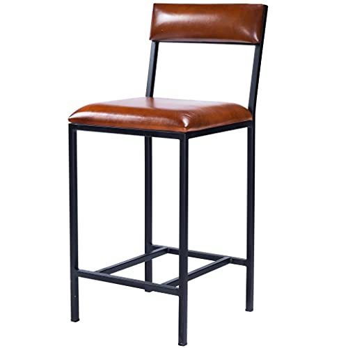 HomeRoots Medium Brown Iron; Black Metal Finish, Leather, Plywood Classic Leather and Metal Counter Stool