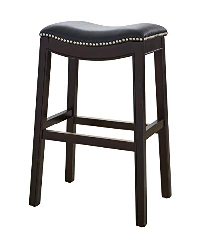 HomeRoots Vinyl, Wood, Steel 30&quot; Espresso and Black Saddle Style Counter Height Bar Stool