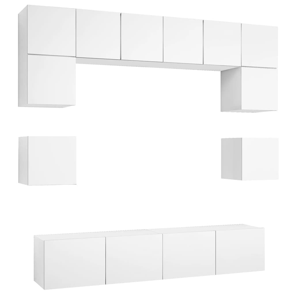 Vidaxl Tv Cabinet Set 8 Piece Home Indoor Living Room Hanging Wall-Mounted Stereo Plasma Hifi Cabinet Tv Stand Unit Furniture White Engineered Wood