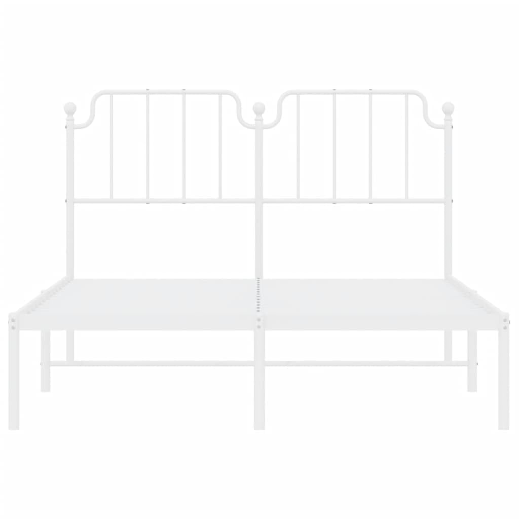 vidaXL Robust White Steel Bed Frame with Comfortable Headboard - Extra Under-Bed Storage Space - Supports 53.1&quot;x74.8&quot; Mattress - Assembly Required