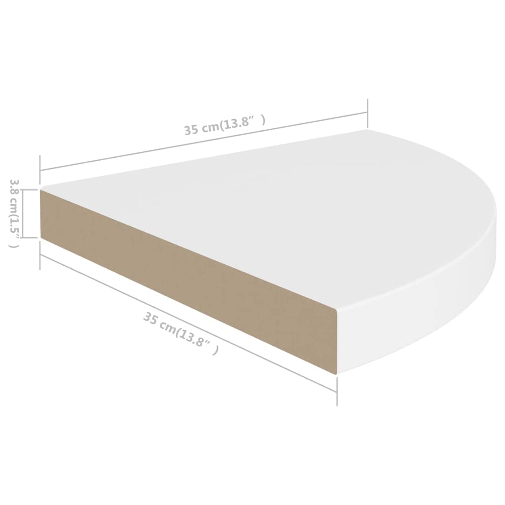 vidaXL Set of 2 Modern Floating Corner Shelves in White, 13.8"x13.8"x1.5" | Resistant Honeycomb MDF and Metal | for Books, Decoratives, Awards