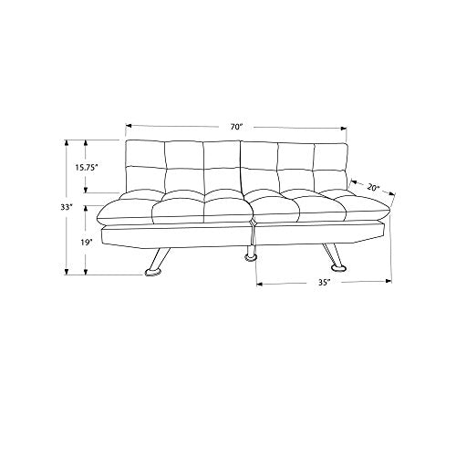 Monarch Specialties Split Back Click Clack Light Grey Micro Suede Futon, 70'L x 23'D x 33'H
