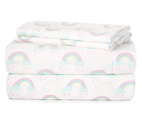 Heritage Kids 4 Piece Sheet Set, Including Fitted Sheet, Top Sheet And 2 Pillow Cases, Rainbow Print, Full
