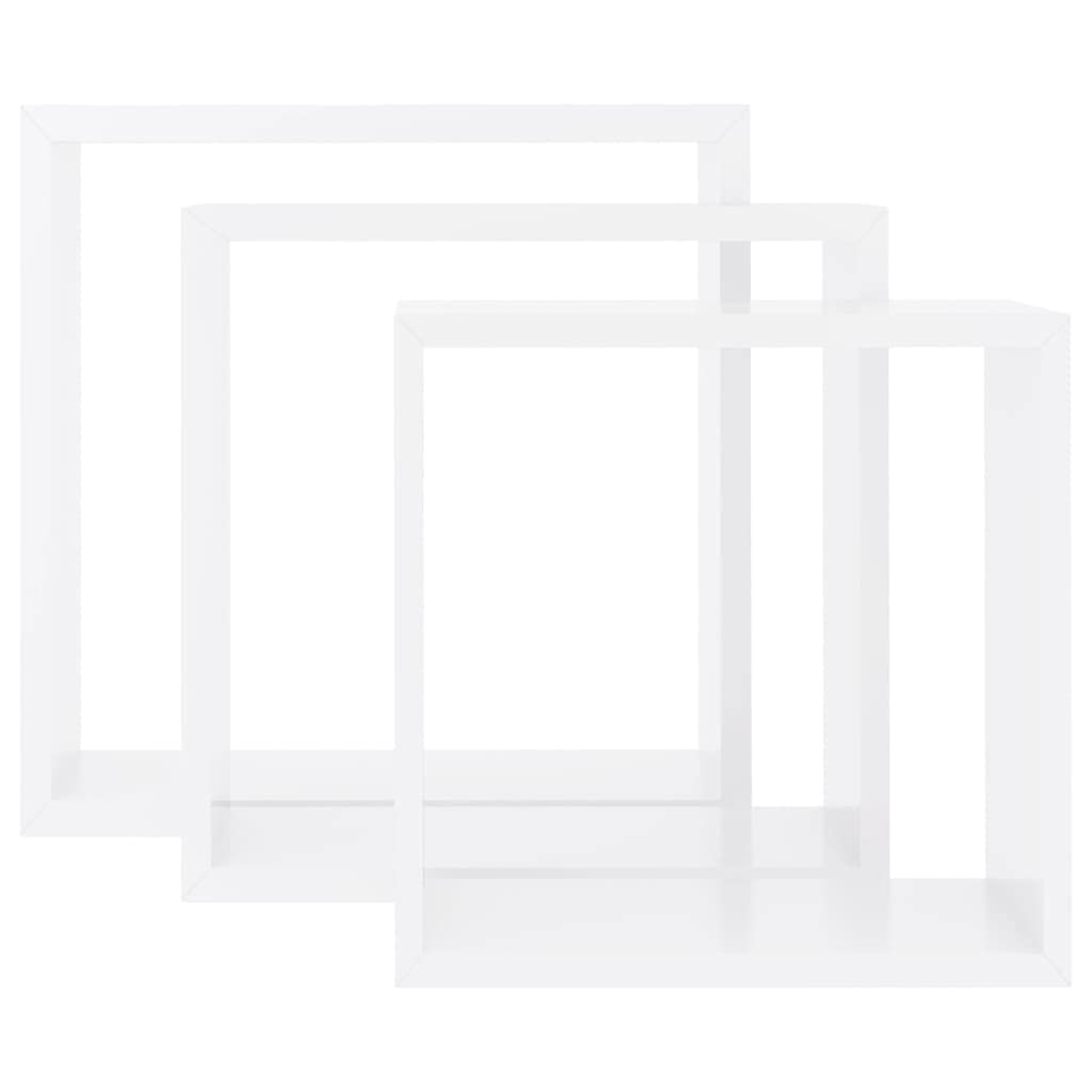 vidaXL White MDF Wall Cube Shelves, Set of 3 - Easy Install Invisible Mounting System, Modern Style Decor, Versatile Use, Organizer Shelves for Collectibles and Books