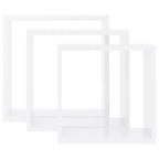 vidaXL White MDF Wall Cube Shelves, Set of 3 - Easy Install Invisible Mounting System, Modern Style Decor, Versatile Use, Organizer Shelves for Collectibles and Books