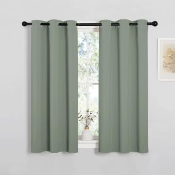 Nicetown Short Blackout Sage Green Curtains For Bedroom - Energy Saving Thermal Insulated Solid Grommet Room Darkening Small Win