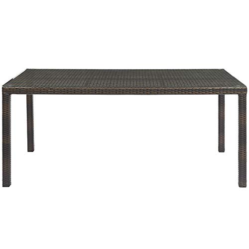 Modway Conduit Wicker Rattan Glass Outdoor Patio 70' Rectangular Dining Table In Brown