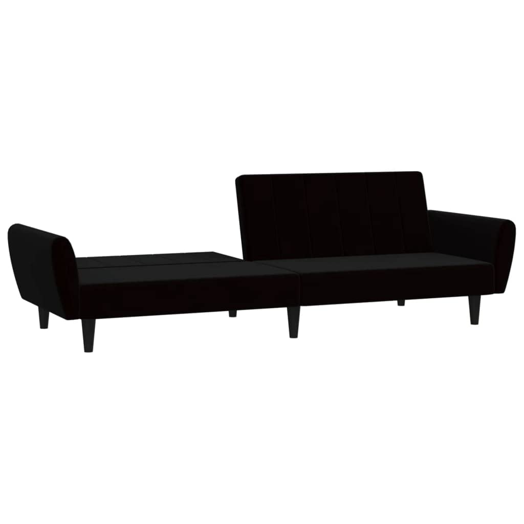vidaXL Black Velvet 2-Seater Sofa Bed - Convertible Loveseat Sleeper Couch, Sturdy Wooden Frame, Versatile Furniture for Home and Office