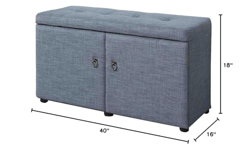HomeRoots Wood, Polyurethane Foam: 97%, Polyester Fabric: 3% Blue Gray Linen Look Double Door Shoe Storage Bench