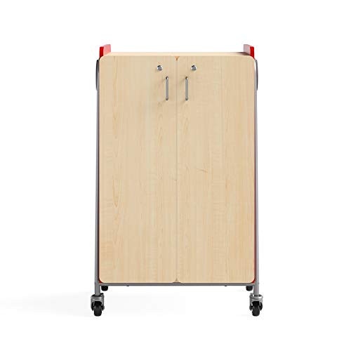 Safco Products 3934RED Whiffle Typical 14, Double Column 12-Tote 4-Shelf Doored Rolling Storage Cart with Magnetic Dry-Erase Back, Red, 48&quot; H, Tall