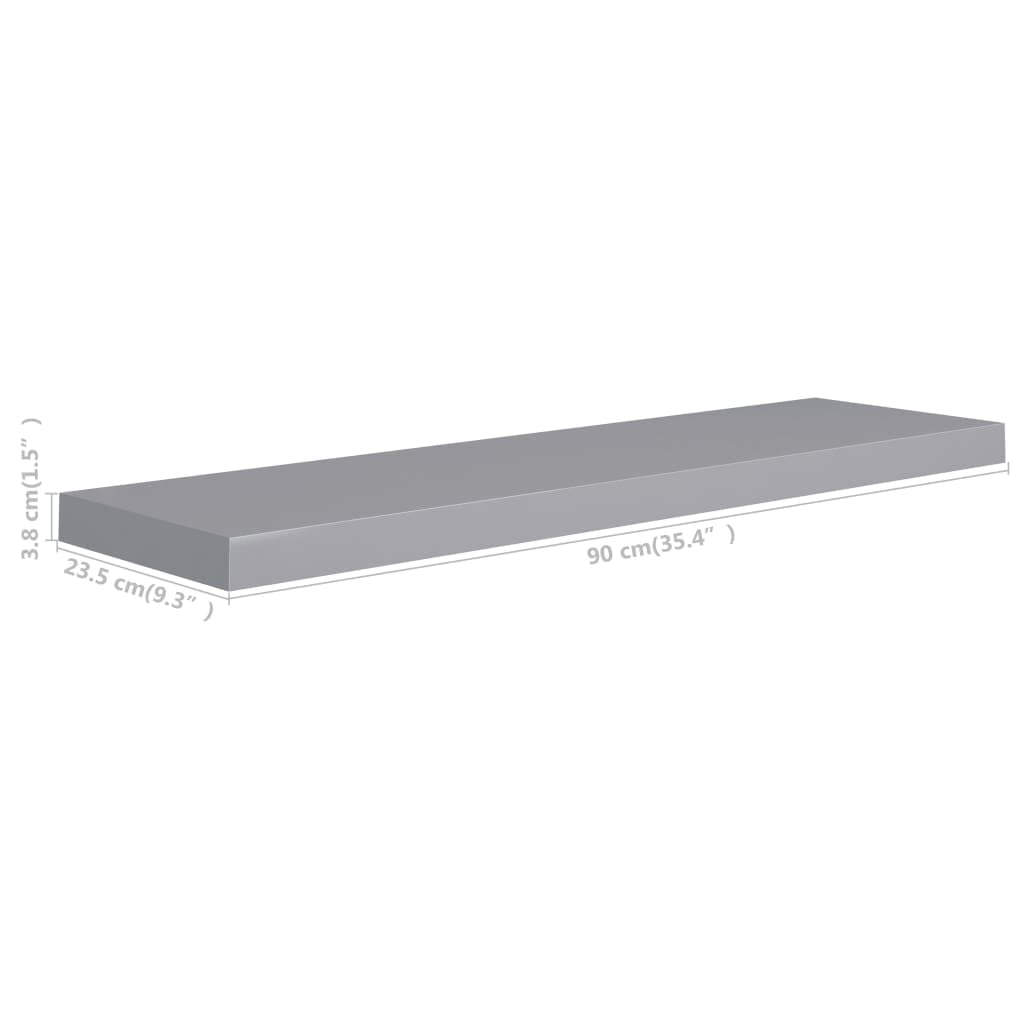 vidaXL Floating Wall Shelf in Gray, 35.4&quot;x9.3&quot;x1.5&quot;, Honeycomb MDF and Metal Frame, Invisible Mounting System, Modern Style for Home Decor