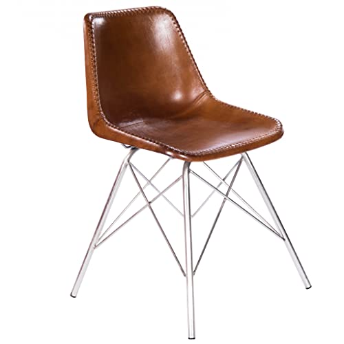 HomeRoots Medium Brown Natural Leather, Iron, Plastic Light Brown Leather Side Chair