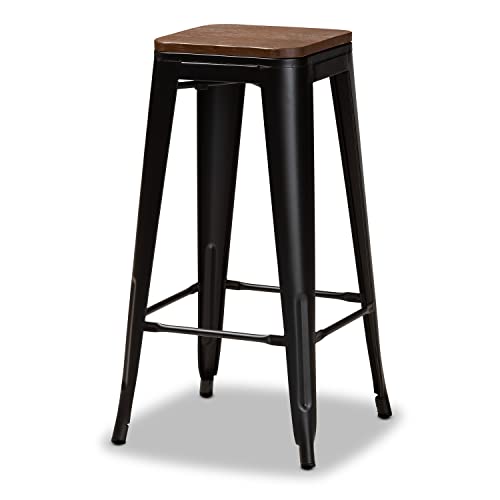 Baxton Studio Horton Modern and Contemporary Black Metal and Walnut Brown Finished Wood 4-Piece Bar Stool Set
