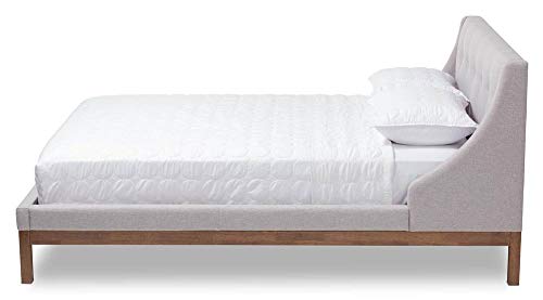 Baxton Studio Louvain Modern and Contemporary Greyish Beige Fabric Upholstered Walnut-Finished Full Sized Platform Bed