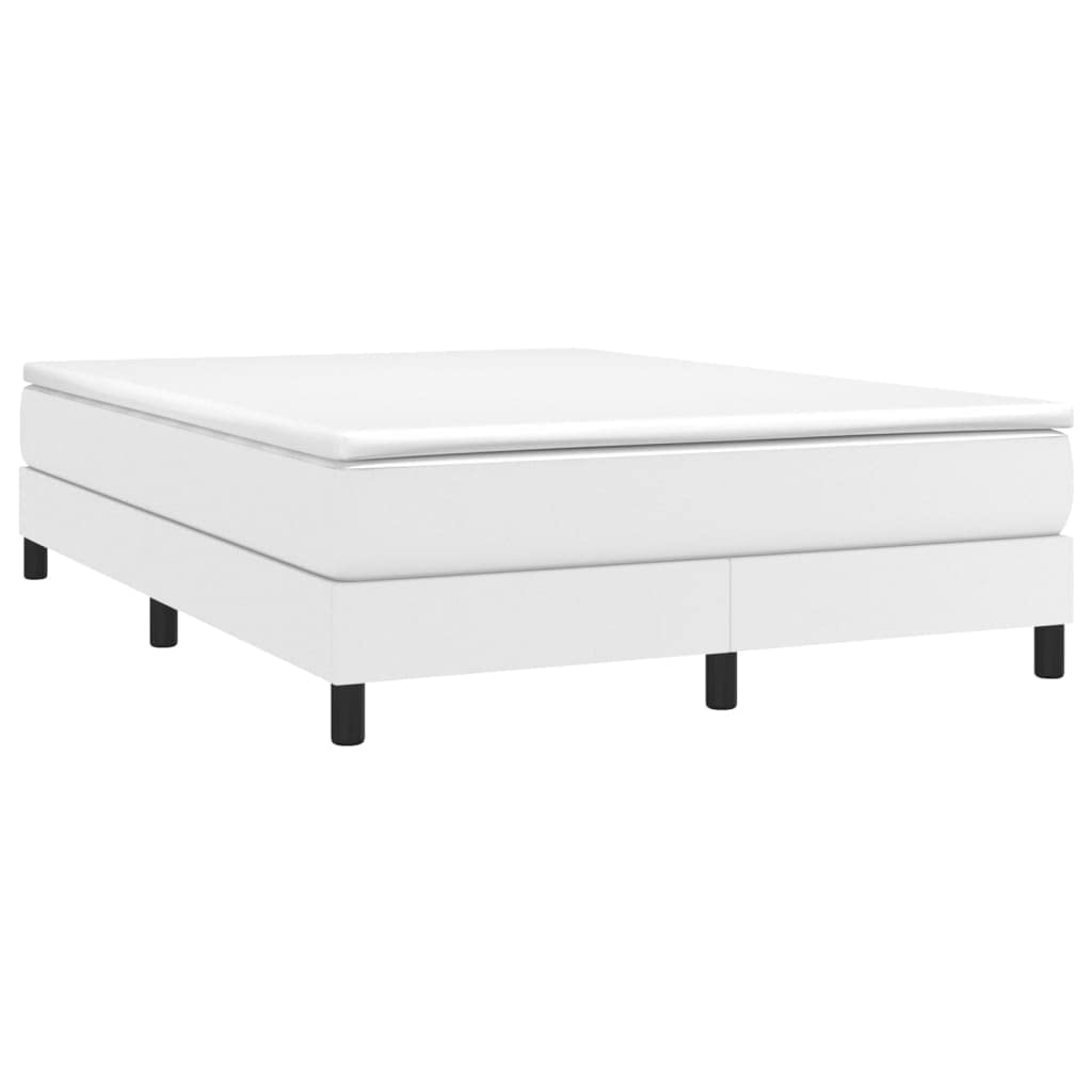 vidaXL Box Spring Bed with Mattress Home Bedroom Mattress Pad Double Bed Frame Base Foam Topper Furniture White 53.9&quot;x74.8&quot; Full Faux Leather
