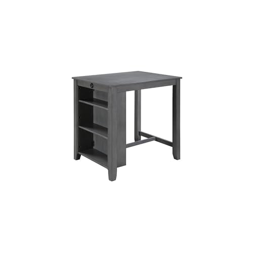 LILOLA LIVING Graham Gray Finish Small Space Counter Height Dining Table with USB Charging Ports and Shelves