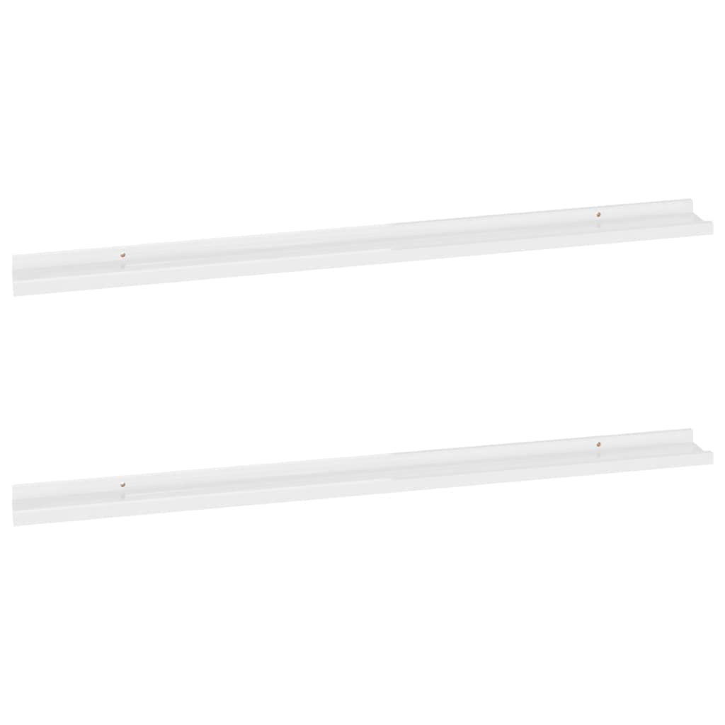 vidaXL Wall-Mounted High Gloss White MDF Shelves, Modern Style Home Decor Storage, 45.3x3.5x1.2, Set of 2