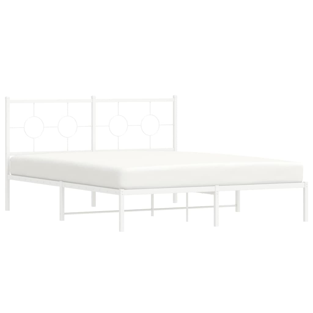 vidaXL White Steel Double Bed Frame with Headboard - Elegant Metal Slats Design (59.1"x78.7") for Modern Bedroom