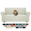 Jiviner High Stretch Loveseat Sofa Slipcovers 1-Piece Jacquard Couch Covers For 2 Cushion Couch Furniture Protector Washable Sofa Covers For Kids Pets Small Checks (Loveseat, Natural)