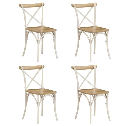 vidaXL Set of 4 White Solid Mango Wood Cross Back Chairs
