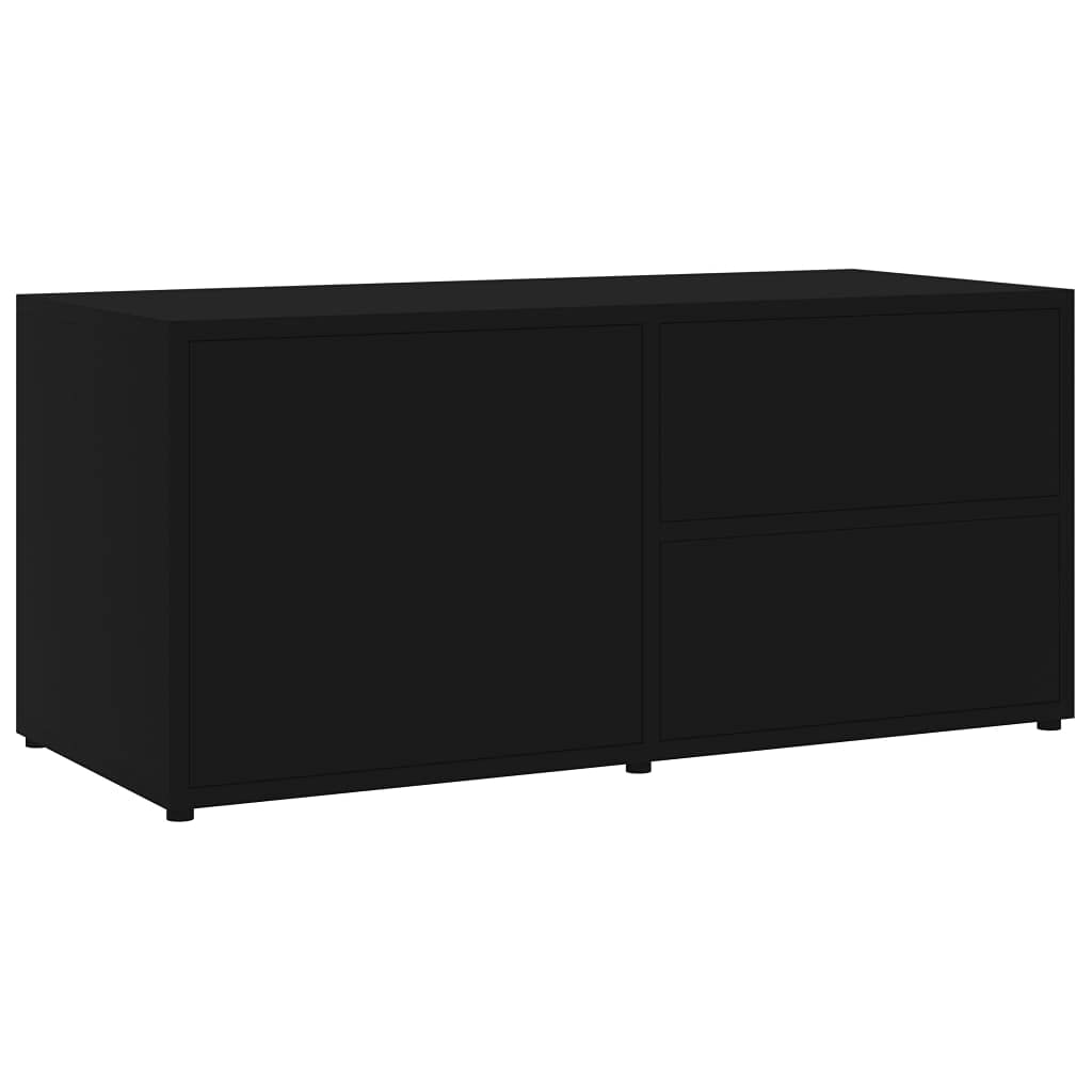 vidaXL Classic TV Stand with Drawers and Compartment, Black Engineered Wood, Easy Assembly, 31.5&quot;x13.4&quot;x14.2&quot;