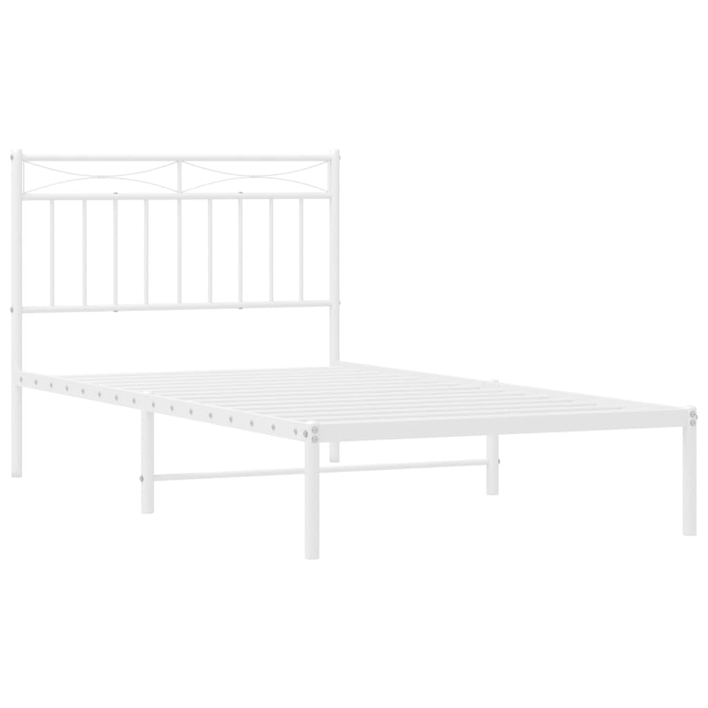 vidaXL Modern Metal Bed Frame with Supportive Headboard - White Powder-Coated Steel Single Bed Frame, Extra Underbed Storage Space