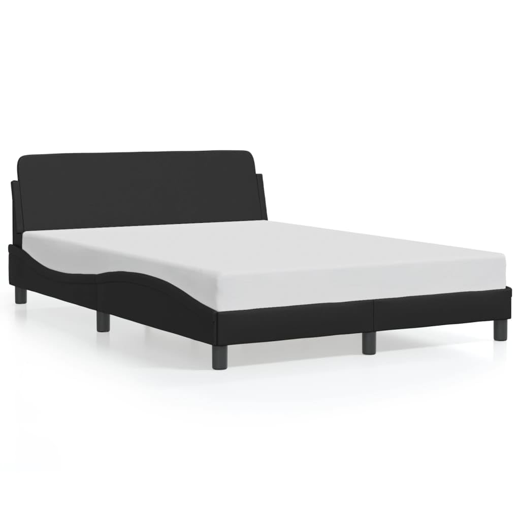 vidaXL Elegant Double Bed Frame with Headboard - Black Faux Leather/Metal/Pine Wood Bedroom Furniture, 81.9"x55.9", Supports and Plywood Slats