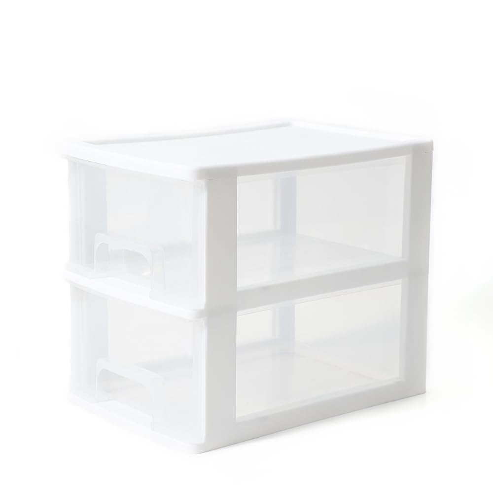 Gonice Small White 2 Drawer Organizer, Desktop Plastic Drawer Storage Organizer, Organizer For Home, Office