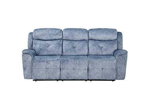 Acme Mariana Fabric Tufted Reclining Loveseat with Console in Silver Blue