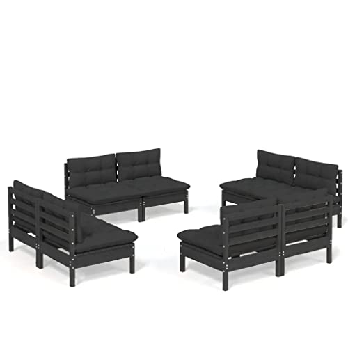 vidaXL Solid Pinewood Patio Lounge Set 8 Piece with Anthracite Cushions Garden Outdoor Lawn Yard Terrace Balcony Wooden Seat Seating Furniture