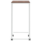 vidaXL Engineered Wood Side Table - Modern White C-Shaped Design with Wheels, Strong Iron Frame for Living Room, Bedroom, & Office Use