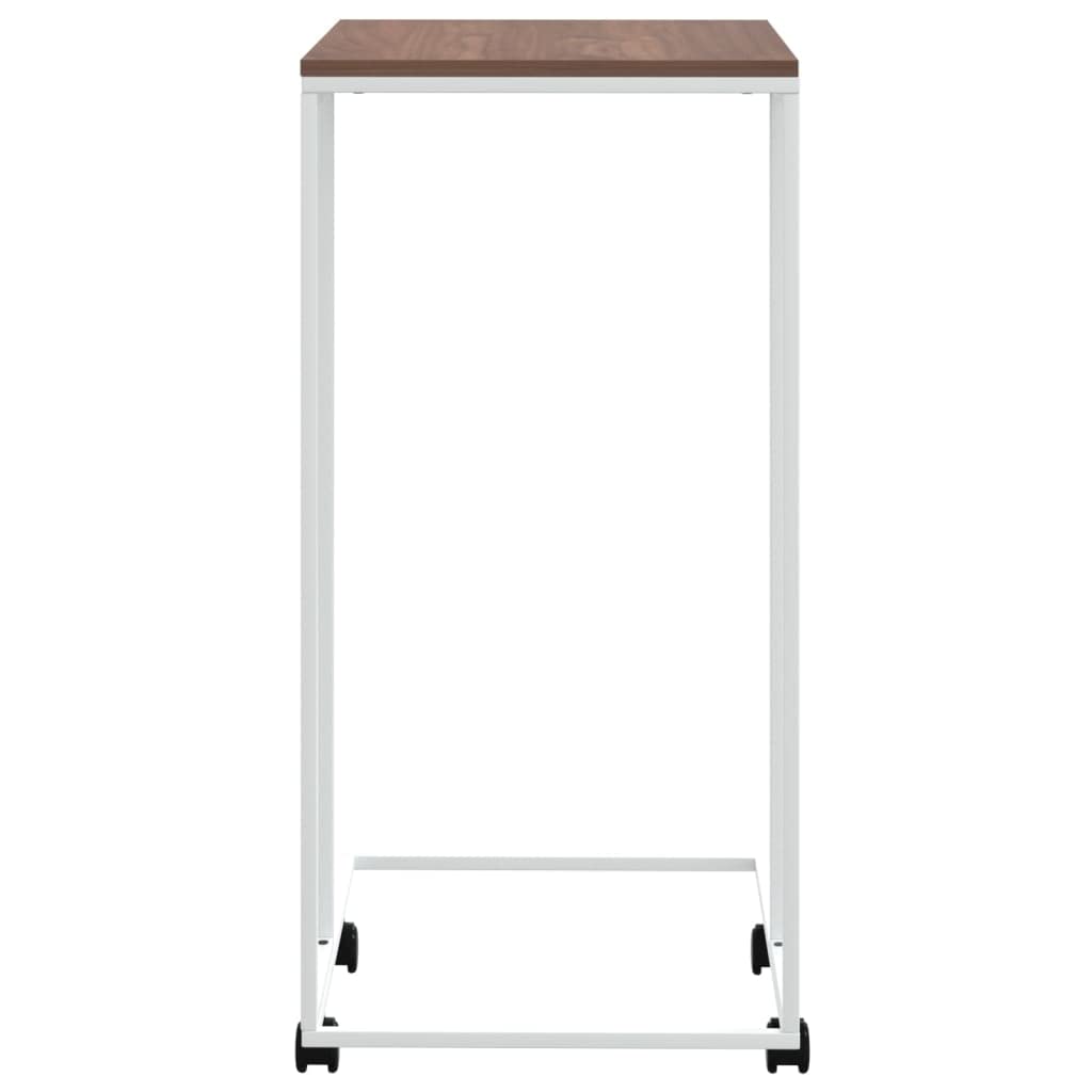 vidaXL Engineered Wood Side Table - Modern White C-Shaped Design with Wheels, Strong Iron Frame for Living Room, Bedroom, & Office Use