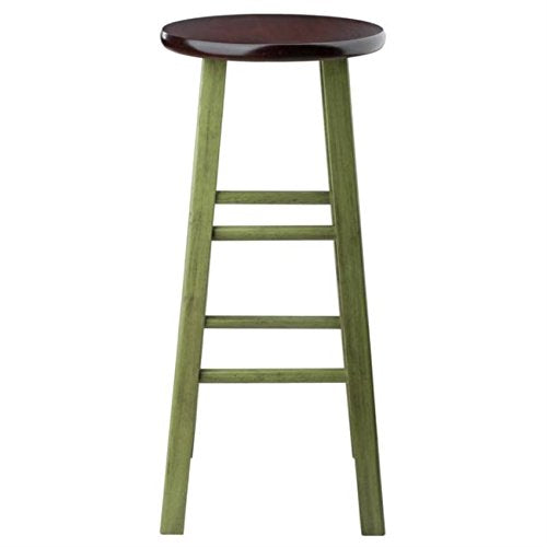 Ergode Wood Ivy 29' Bar Stool - Rustic Green Finish, 13' Round Walnut Seat - Stable, Comfortable, and Versatile - Perfect for Kitchen or Family Room - No Assembly Required