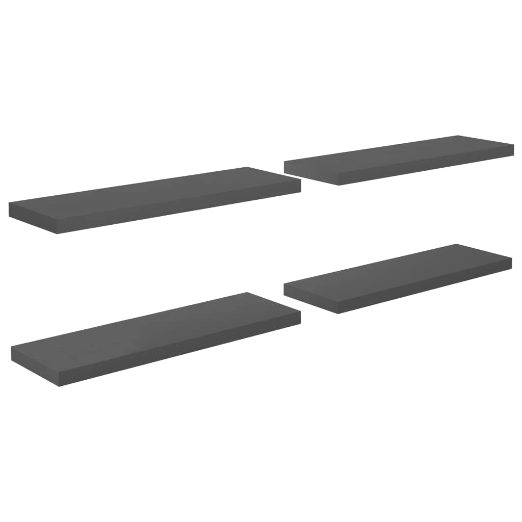 vidaXL Floating Wall Shelves 4 pcs High Gloss Gray 31.5&quot;x9.3&quot;x1.5&quot; MDF