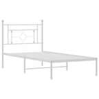vidaXL Metal Bed Frame with Supportive Headboard and Extra Storage - Suitable for 39.4x78.7 Mattress, Powder-Coated Steel Construction, White