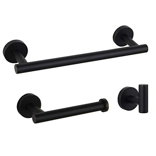 Bathroom Hardware Accessories Sets Black Matte SUS304 Stainless Steel Bath Shower Set 3-Pieces(Robe Hook Toilet Paper Holder Tow