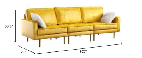 Lilola Home Theo Yellow Velvet Sofa with Pillows
