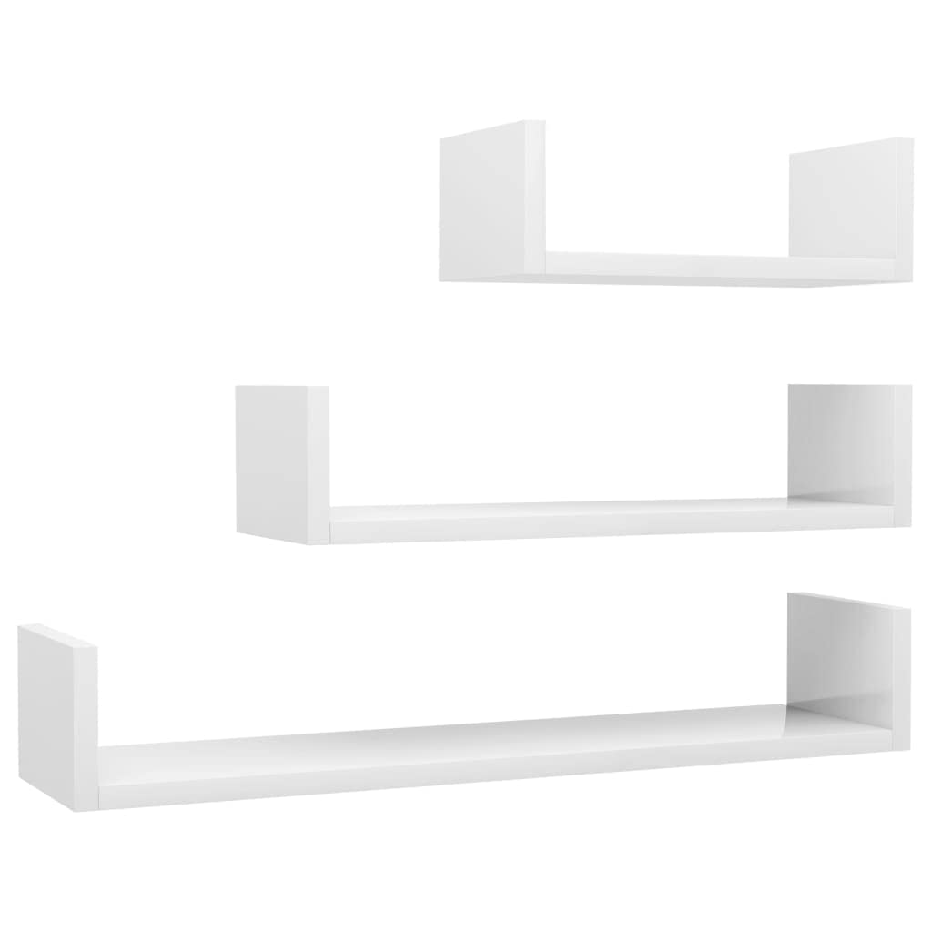 vidaXL - Modern Set of 3 Wall Display Shelves, Engineered Wood, High Gloss White - Stylish and Functional Design for Any Room Display or Storage