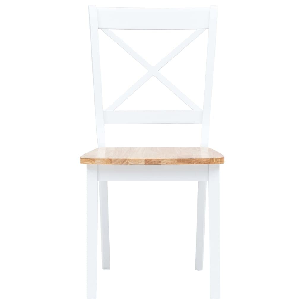 vidaXL Dining Chairs Set of 2 - Scandinavian/Farmhouse Style - Solid Rubber Wood Construction - White and Light Wood Finish - Easy to Clean - Ergonomically Designed Chairs