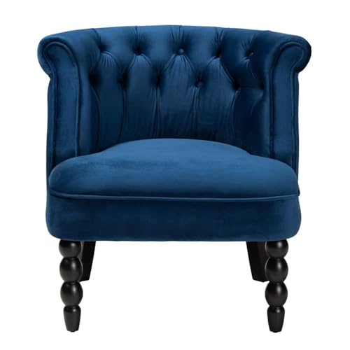 Baxton Studio Flax Classic and Traditional Navy Blue Velvet Fabric and Black Finished Wood Accent Chair