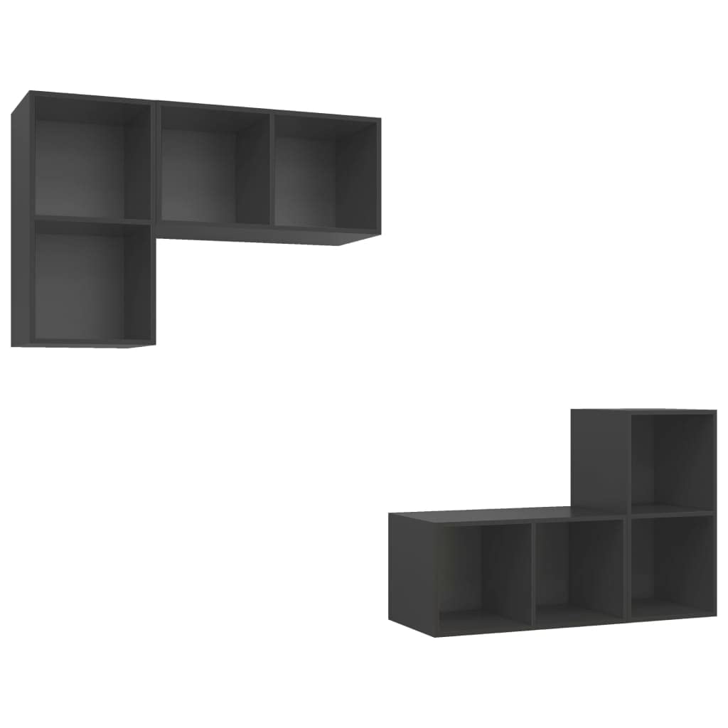 vidaXL Wall-Mounted TV Cabinets Set of 4 | Gray Engineered Wood | Functional Storage | Ample Compartment Space | Flexible Mounting Design | Safety Compliant