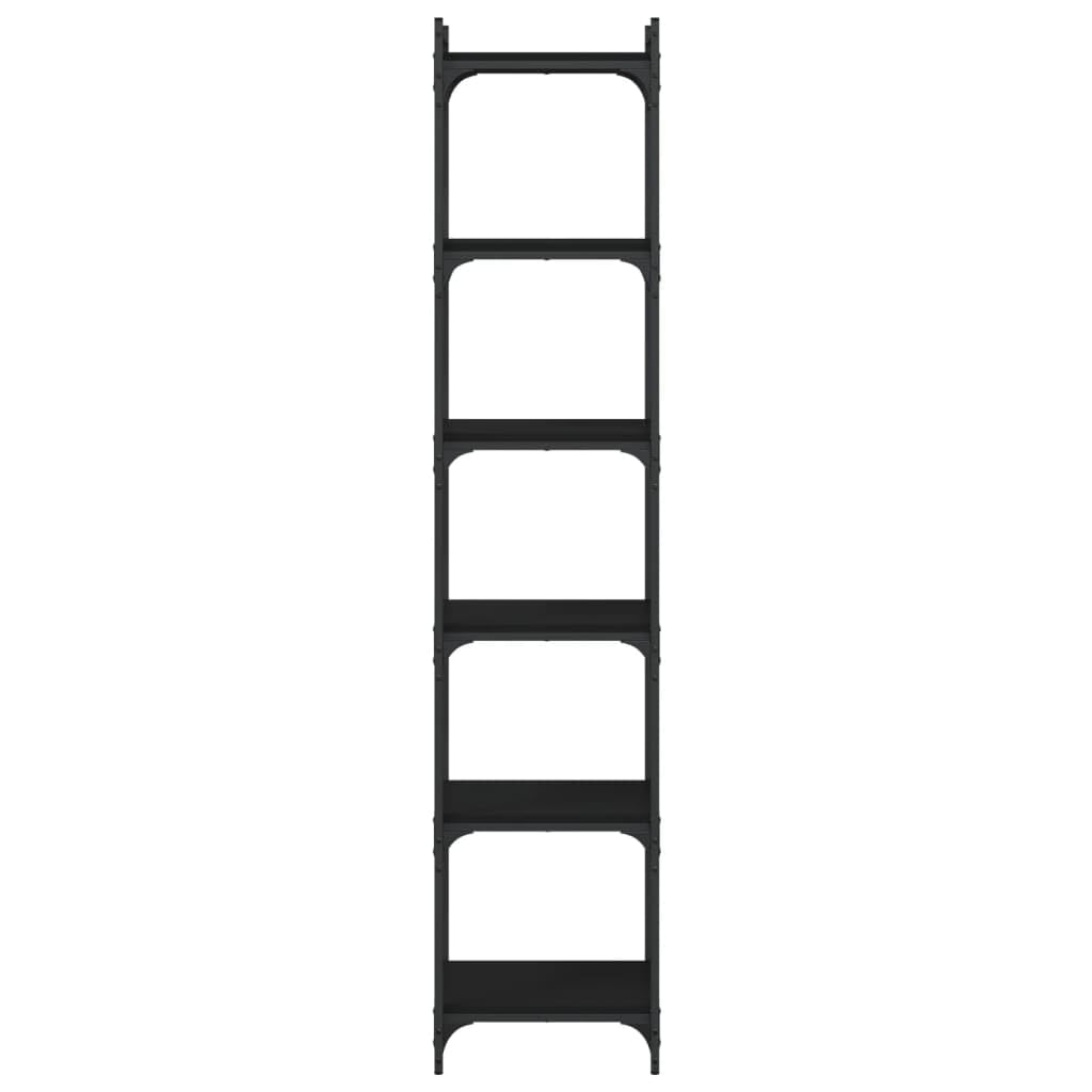 vidaXL 6-Tier Bookcase - Black Metal Frame and Engineering Wood Free-Standing Unit