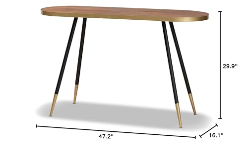 Baxton Studio Lauro Modern and Contemporary Walnut Wood Finished and Two-Tone Gold and Black Metal Console Table
