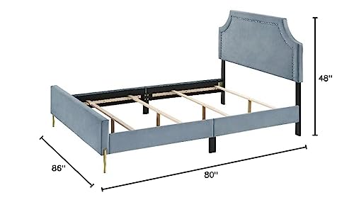 Acme Milla Eastern King Bed in Light Blue Velvet