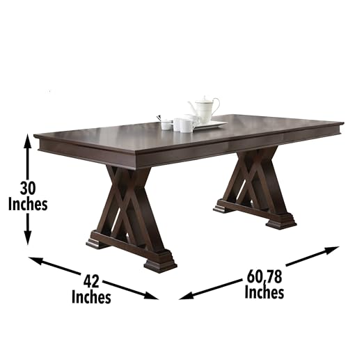 Steve Silver Company 60-78&quot; Adrian Dining Table, 18&quot; Extension Leaf, Dual-Interlocking 'X' Base, Espresso Cherry, Hardwood Solids, Dining Room, Kitchen, 42&quot; D x 60&quot; W x 30&quot; H, Brown