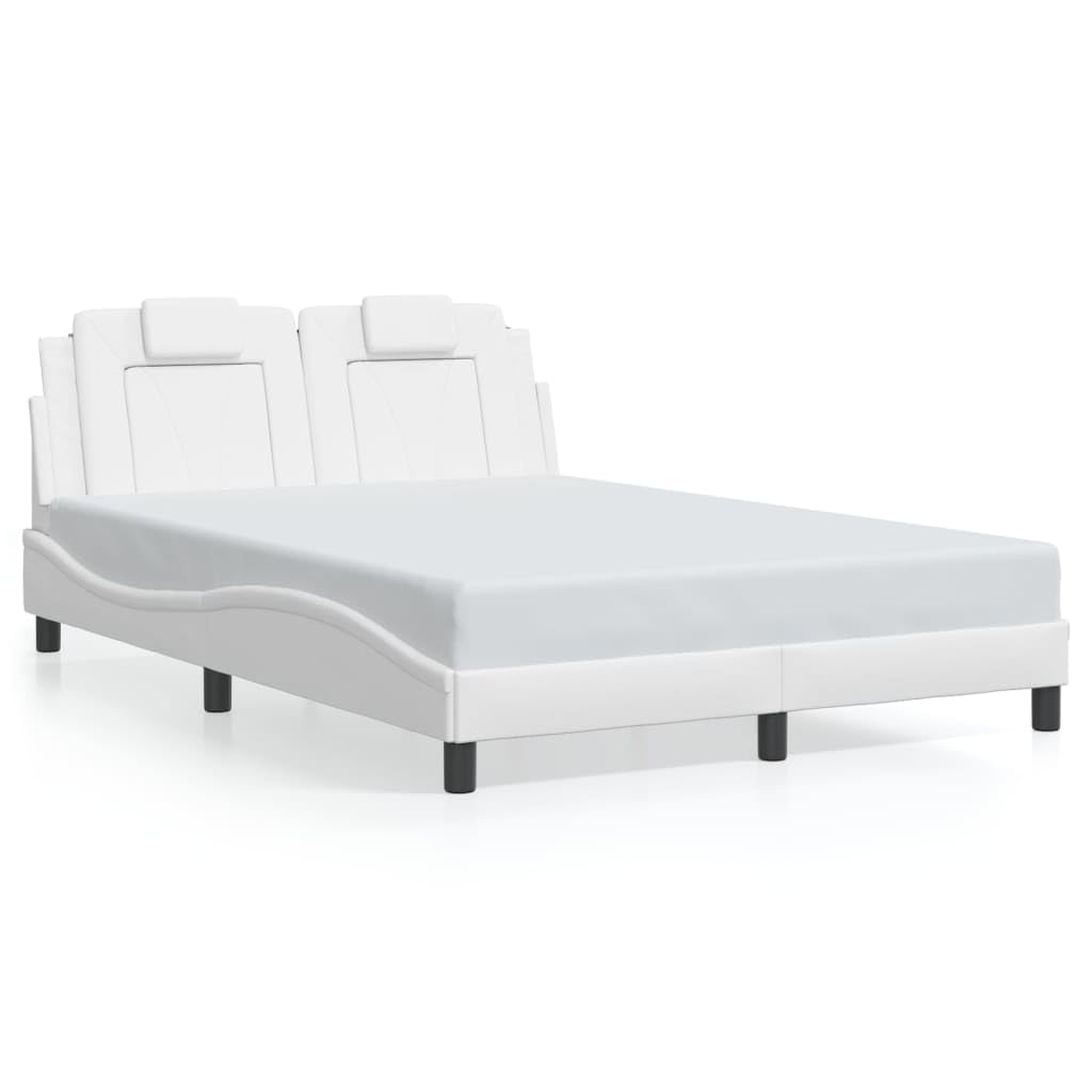 vidaXL Bed Frame with Headboard Furniture White 53.9"x74.8" Full Faux Leather